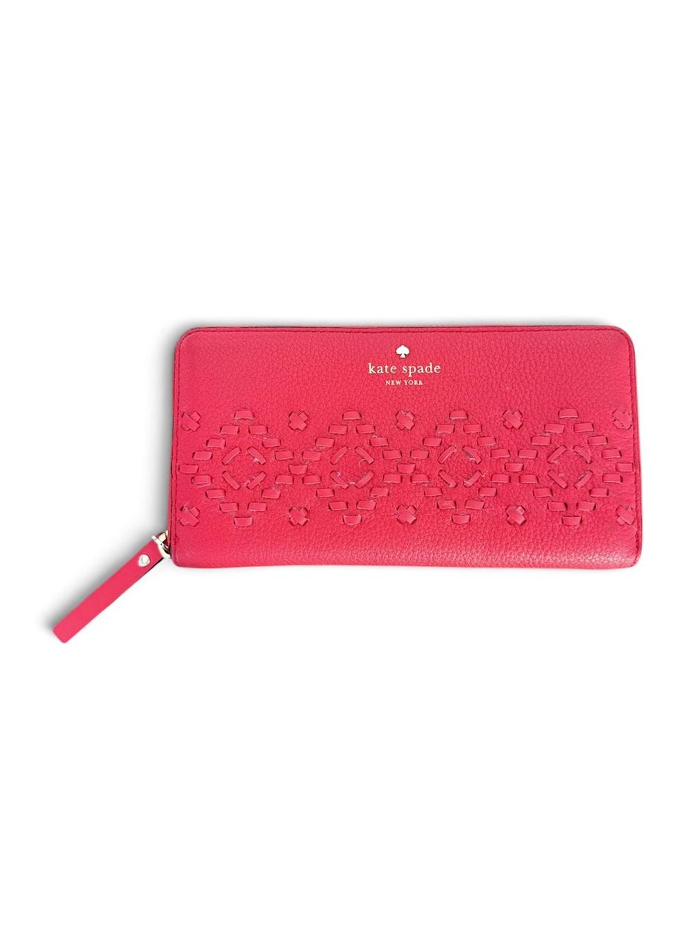 kate spade red leather zip-around wallet